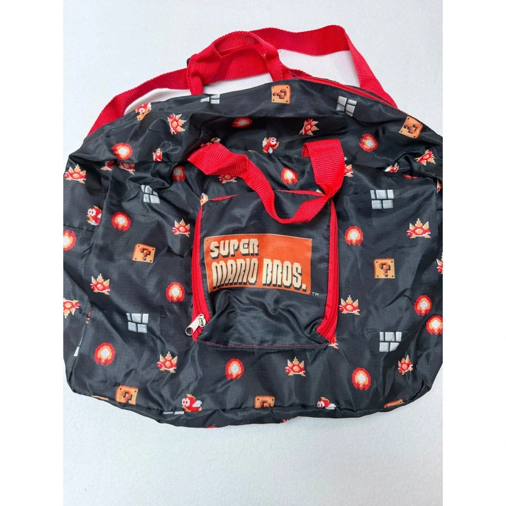 Nintendo Super Mario Bros CultureFly Pixel Art Duffle Bag Black Red Ripstop